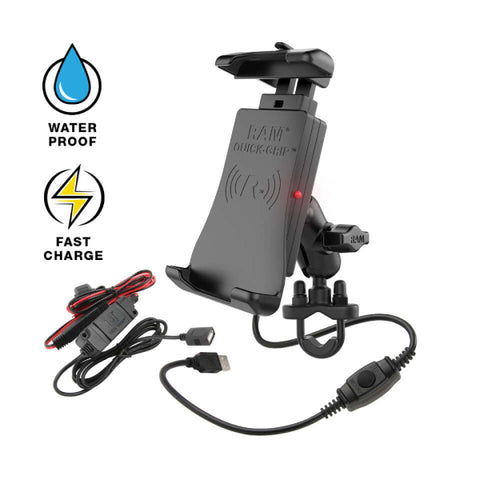RAM-B-149Z-A-UN14W-V7M RAM Quick-Grip Waterproof Wireless Charging Handlebar Mount-image-1